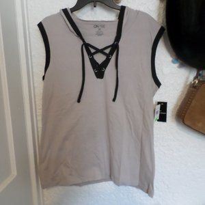 On Fire Lace Up Sleeveless Hoodie Tee NWT Size 2X
